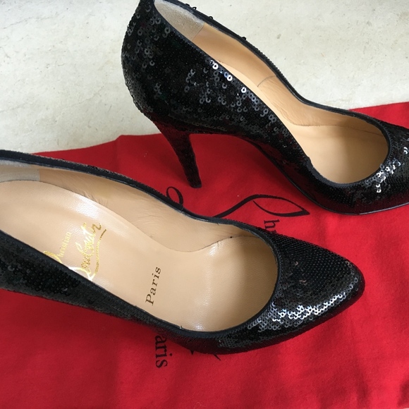 Christian Louboutin Black Paillettes Decollete Heels 38.5 New in Box! - Picture 8 of 8